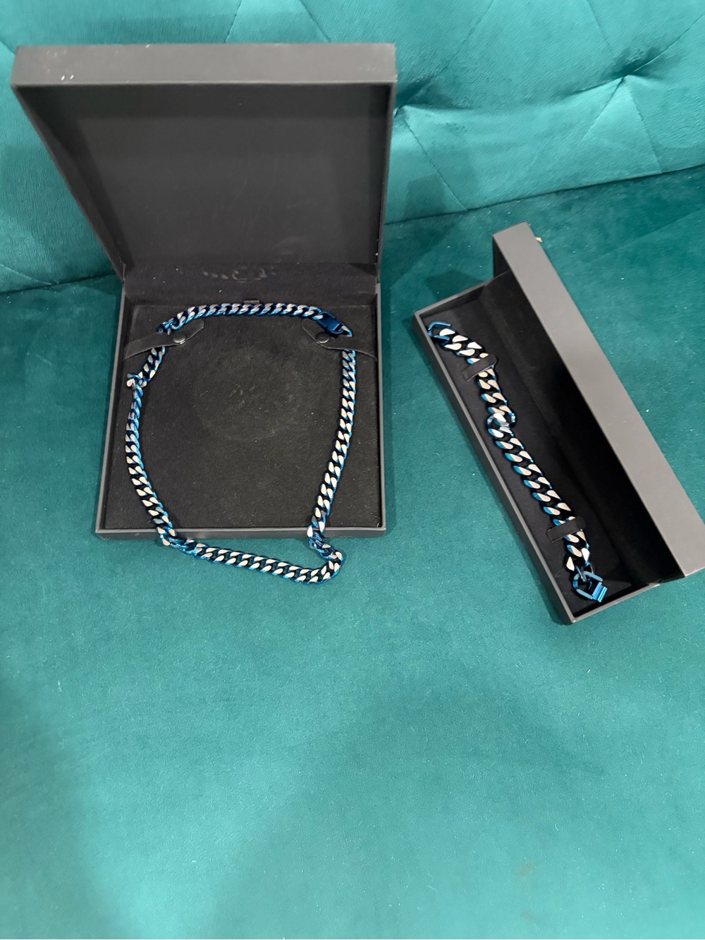 Blue and Black Braided Men's Necklace and Bracelet Set